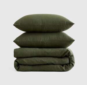 Quince European Linen Duvet Cover Set in Pine, Full/Queen 3 piece set